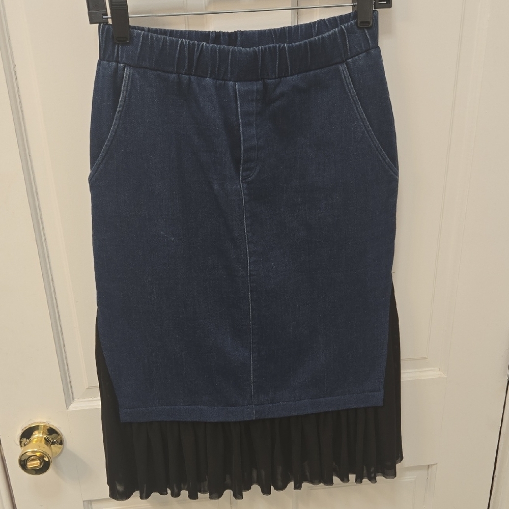 Denim and Black Pleated Women's Skirt